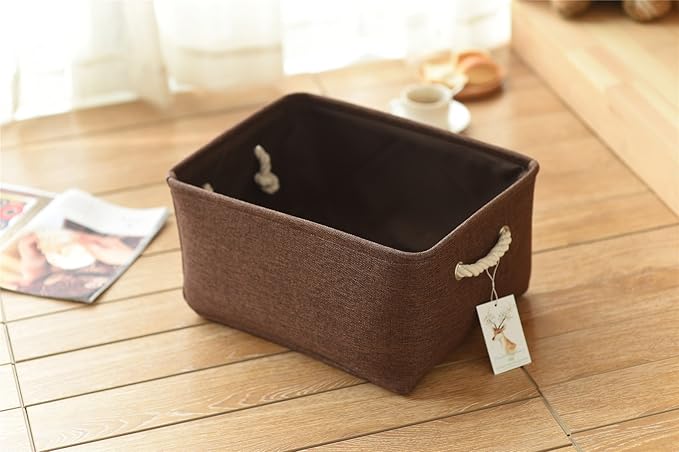 TheWarmHome Decorative Basket Rectangular Fabric Storage Bin Organizer Basket with Handles for Clothes Storage (Brown, Large-1Pack,15L*10.5W*8H)-Ruum Studio Home