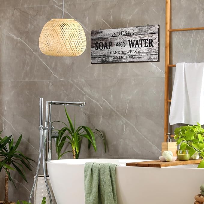 Jetec Farmhouse Bathroom Decor, Fresh Soap and Water Sign Vintage Bathroom Wood Plaque Rustic Wall Decor for Wall Art Decoration Restroom(Novel)-Ruum Studio Home