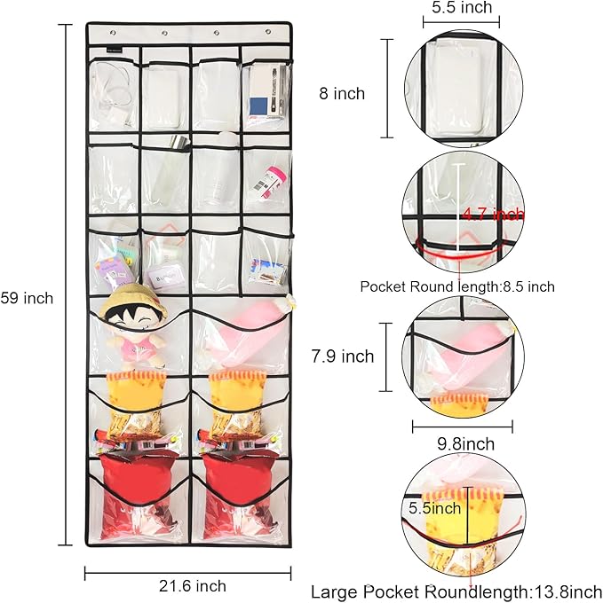 Extra Large Hanging Crystal Clear Over Door Shoe Organizers, Closet Shoe Organizer Shoe Rack Organizer Shoe Storage, 12+6Pockets, 4Hooks, white (59"x 21.6")-Ruum Studio Home
