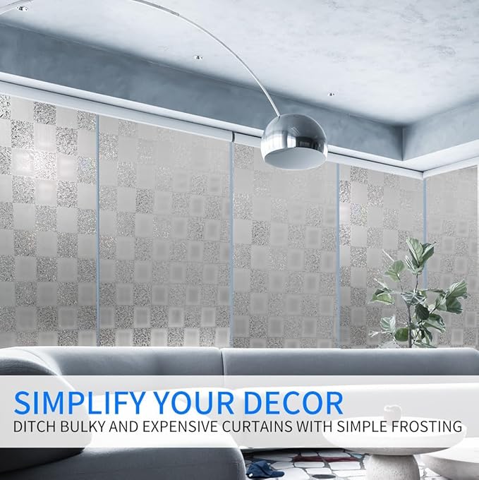 Window Film Privacy Day and Night with Installation Tools, Static Cling Glass Film Ideal for Home Shower Office Glass Door (White, 17.5X196.9 Inch)