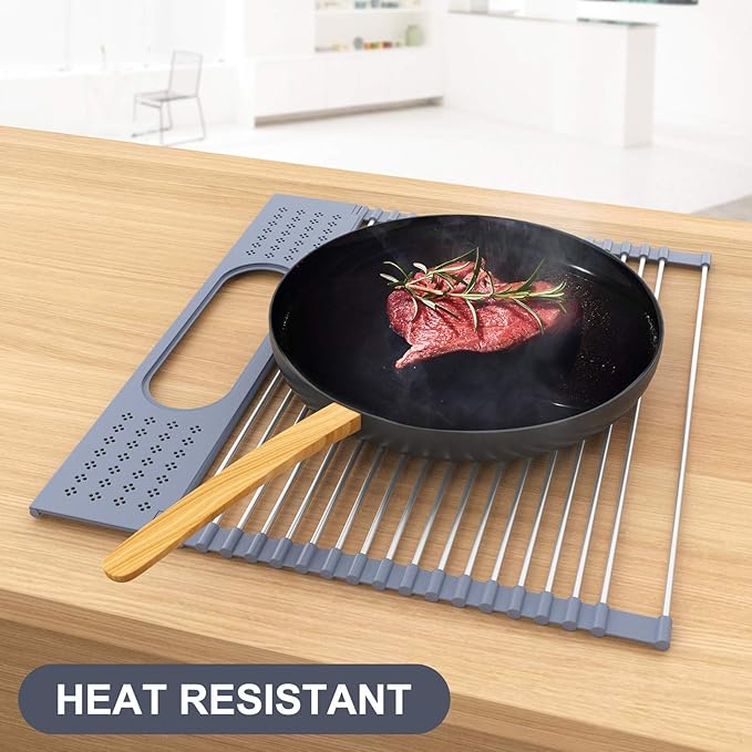 LEMIKKLE Roll Up Dish Drying Rack 17.5" x 15.2" Over The Sink Dish Drying Rack, Multi-Purpose Kitchen Rolling Dish Drainer Foldable SUS 304 Stainless Steel Dish Drying Rack-Ruum Studio Home