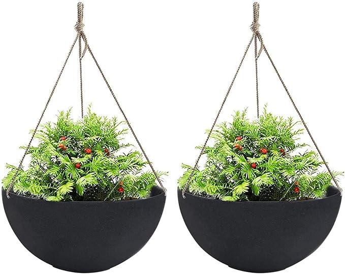 LA JOLIE MUSE Hanging Planters for Outdoor Plants, Large Hanging Planter with Drain Holes, Black Hanging Flower Pots (13.2 Inch, Set of 2)-Ruum Studio Home