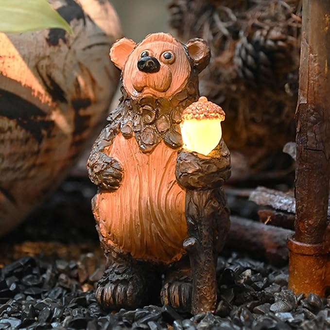 Bear Garden Figurines Outdoor Decor Solar Statue with LED Lights for Patio Lawn Yard Art Decoration Housewarming Garden Gift-Ruum Studio Home