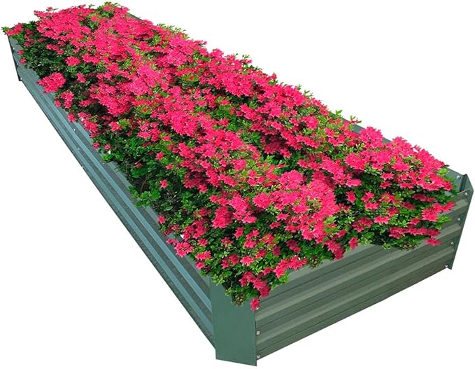 8x2x1ft Metal Raised Garden Bed Kit，Galvanized Garden Bed Box for Vegetables, Flowers, Herbs, and Succulents,120 Gallon Capacity - Green-Ruum Studio Home