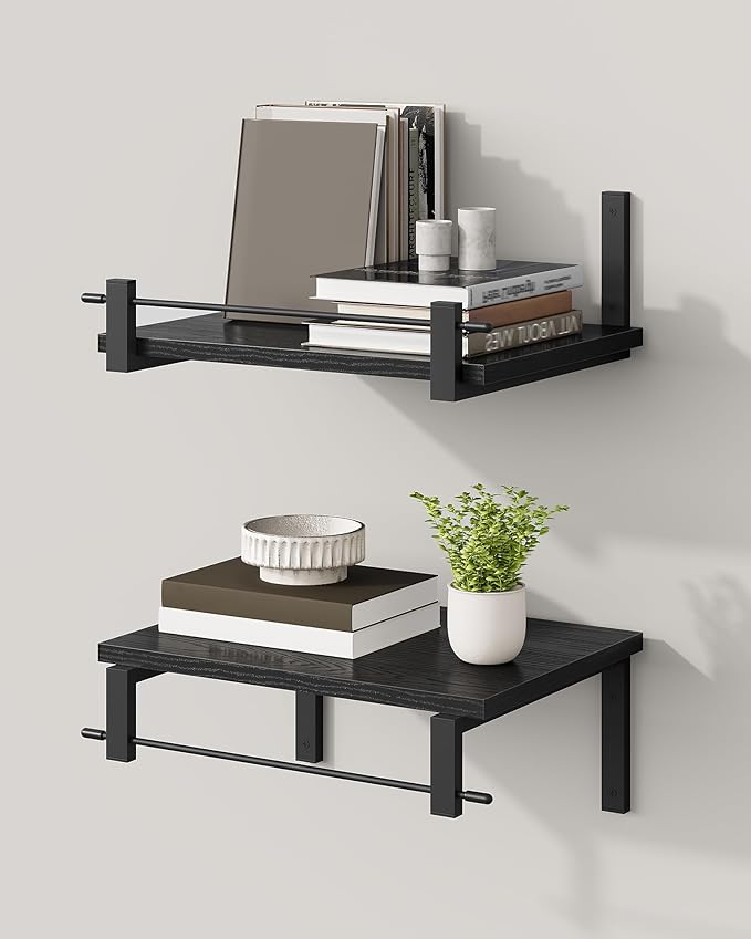Deep Floating Shelves for Wall, 12 inch Wall Mounted Shelves Set of 2, Wide Floating Shelves for Living Room, Bedroom, Study, Bathroom, Black TBJ02P2BB-Ruum Studio Home