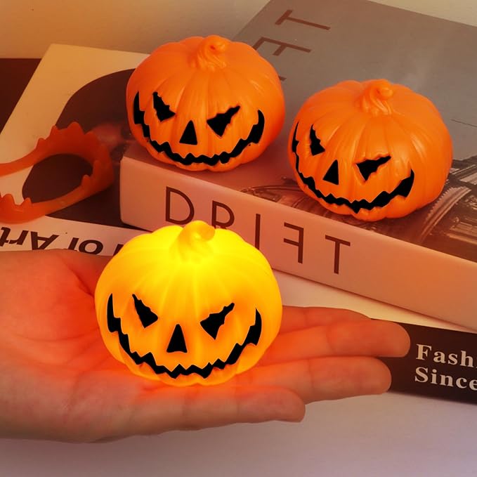 6 Pack Halloween Pumpkin Flameless Candles Battery Operated LED Tealight Candles for Home Room Decorations, Light Up Halloween Decorations Indoor for Table Party Office Fireplace-Ruum Studio Home