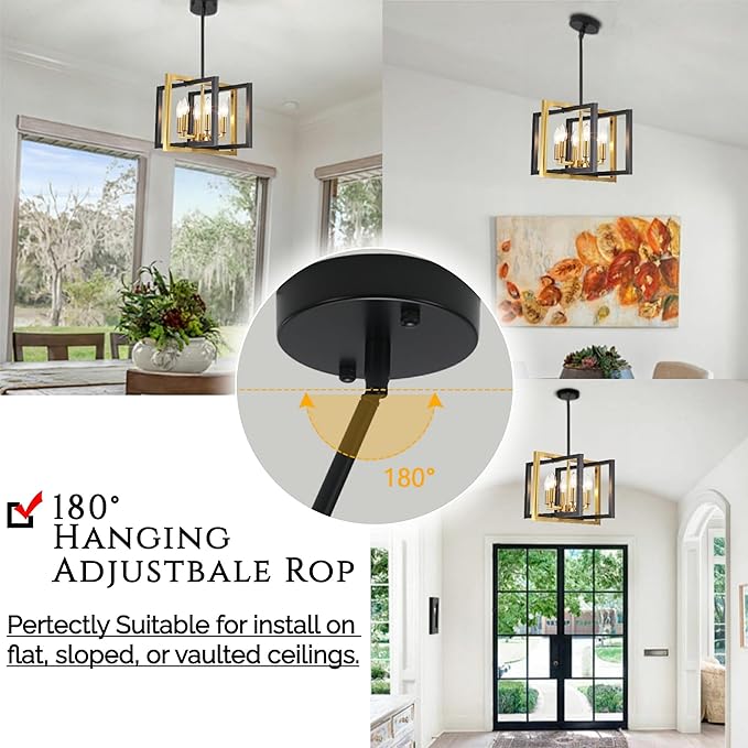 ANKYLHUA Black Gold Chandelier,6-Lights Ceiling Light Fixture E12,Adjustable Hight Pendant Lights Kitchen Island,Chandeliers for Dining Room,Bedroom,Entryway,Foyer-Ruum Studio Home