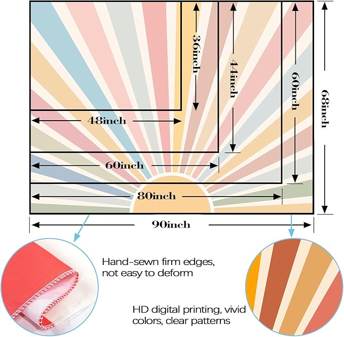 Kanuyee Boho Burning Sun Tapestry Wall Hanging, Retro 70s Abstract Vintage Geometric Rainbow Sunrise Tapestries for Bedroom Living Room Backdrop 60×80 inch-Ruum Studio Home