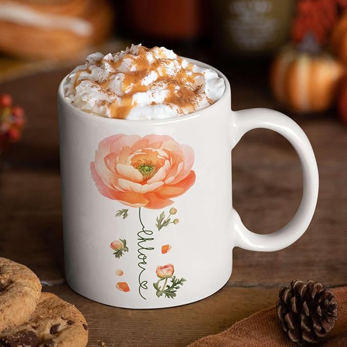 Ranunculus Lover Accent Mug, Novelty Flower Themed Coffee Cup 11oz 15oz, Customized Ranunculus Floral Mug With Name, Personalized Flower Decorative Cup, Gift For Birthday-Ruum Studio Home