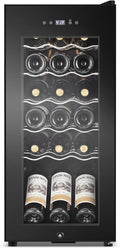 Wine Cooler Refrigerator 18 Bottles, Small Wine Fridge Mini Wine Fridge Countertop with Glass Door Wine Cellars for Red Wine, Champagne, Dry White Wine, Sparkling Wines-Ruum Studio Home