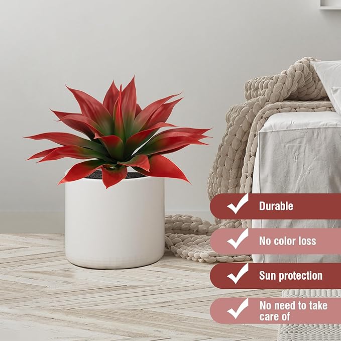 Artificial Agave Plants,Large UV Resistant Fake Agave Planters for Indoor and Outdoor Decorating Tropical Plant Succulents Greenery Indoor Decor (2Pack,18" Red)-Ruum Studio Home