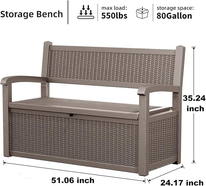 80 Gallon Storage Bench Deck Box, Waterproof and Lockable Outdoor Storage Furniture for Patio, Garden, and Porch – Perfect for Storing Garden Tools and Cushions (Gray)-Ruum Studio Home