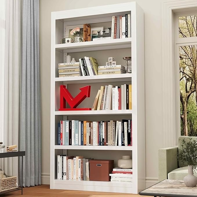 Bookshelf, 5 Tier Bookshelf with Adjustable Shelves, 69" H Tall Bookcase, Metal Bookshelves and Heavy Duty Bookcases for Living Rooms, Home Offices, Library, 10 Minutes Assemble-Ruum Studio Home