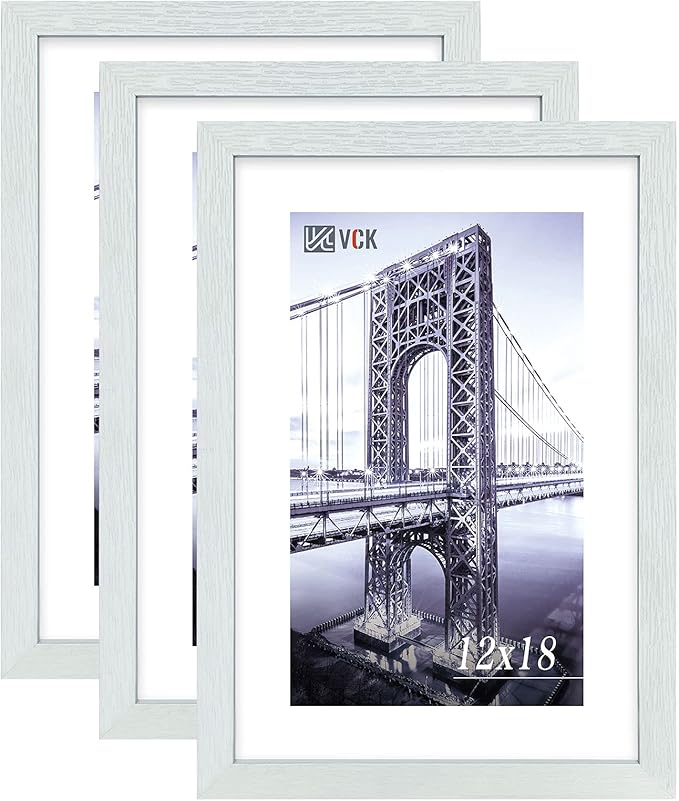 VCK 12x18 Inch Solid Wood Poster Frames with Wall Mounting Hanging Picture Frame Set of 3 White-Ruum Studio Home