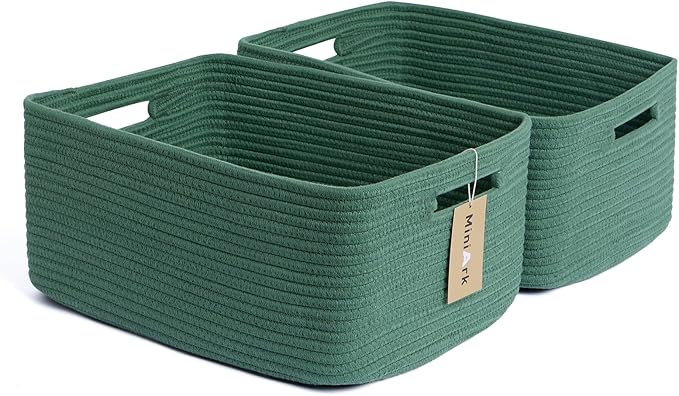 Large Storage Baskets for Shelves, Closet Organizers Bins for Clothes Blanket Towels, Baby Nursery, Toy Baskets Box, Woven Rope Baskets, 17 x 13 x 7.5”, 2 Packs Green-Ruum Studio Home