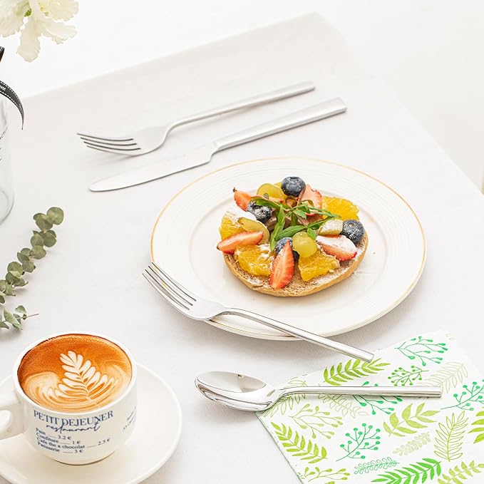 KINGSTONE Silverware Set with Serving Utensils, 45-Piece Forged Flatware Set Cutlery Set Premium Stainless Steel, Service for 8, for Kitchen, Home, Wedding, Party, Mirror Polished and Dishwasher Safe-Ruum Studio Home