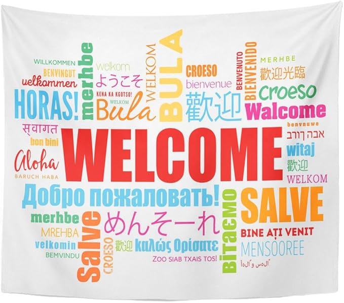 TOMPOP Tapestry World Welcome Word Cloud in Different Languages Conceptual Multilingual Home Decor Wall Hanging for Living Room Bedroom Dorm 50x60 Inches-Ruum Studio Home