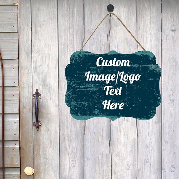 Personalized Wooden Welcome Sign - Front Door Decor, Customized Image/Text Hanging Sign for Home, Office - Farmhouse Decor - 11.2 * 8 Inch-Ruum Studio Home