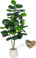 Artificial Fiddle Leaf Fig Tree 5FT, Large Realistic Faux Ficus Lyrata Plant with Pot Large Faux Plant for Indoor Outdoor Home, Office, Living Room, Bathroom Decor-Ruum Studio Home