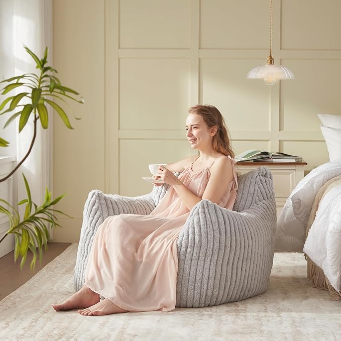 Giant Bean Bag Chairs for Adults Teens, Large Bean Bag Sofa Chairs with Filling Comfy Fuzzy BeanBag Chair with Armrests for Bedroom Living Room Reading-Ruum Studio Home