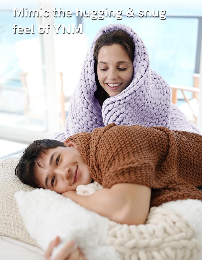 YnM Chunky Throw Blanket, Medium-Weight, Hand Knitted, Skin Friendly, Ventilated and Breathable, Machine Washable, Home Décor Piece for Couch, Sofa and Bed (Iris Lavender, 80x87 Inch)-Ruum Studio Home