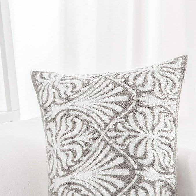 HWY 50 Grey Gray Decorative Lumbar Pillow Cover Rectangle 12x20 Inch (1 Piece), Embroidered Cotton Farmhouse Cushion Cover Pillow Case for Sofa Couch Living Room Bed, Minimalist Floral-Ruum Studio Home
