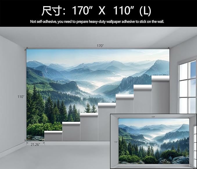 Misty Pine Forest Wallpaper Mountain Peaks Landscape Landscape Wall Mural (Not Peel and Stick)-Ruum Studio Home
