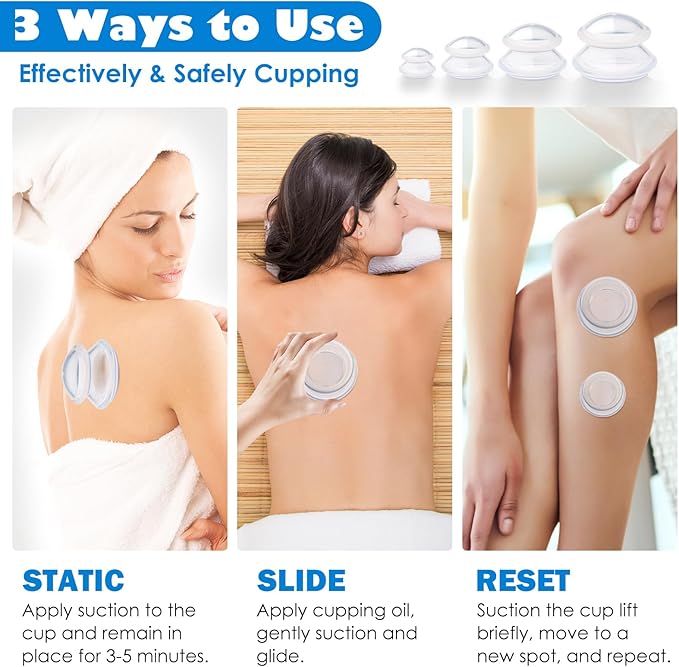 4 Pcs Cupping Therapy Professional Silicone Cupping Set,Suitable for Body Massage/Deep Myofascial Release/Pain Relief/Muscle Relaxation & More (Clear,4pcs)-Ruum Studio Home