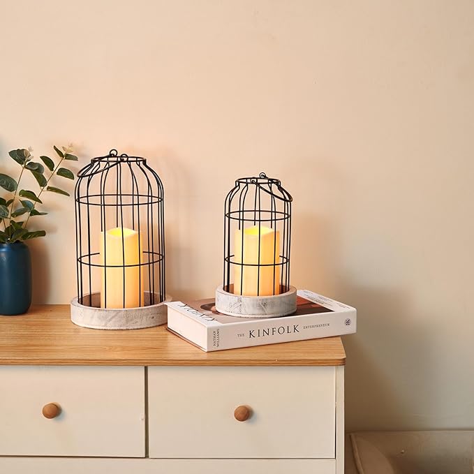 PHOSPHOR Rustic Farmhouse Decor Lantern Set of 2 Modern Farmhouse Decorative Indoor for Kitchen Fireplace Centerpiece Table Dinning Living Room-Ruum Studio Home