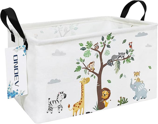 Rectangular Folding Laundry Basket,waterproof Canvas Basket,gift basket,Suitable for children's room,Office,Clothes,Toys Storage(Tree Animals)-Ruum Studio Home
