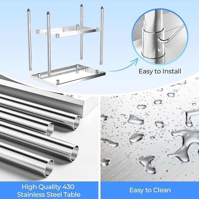 NUUK Stainless Steel Work Table 24 x 36 Inches Heavy Duty Commercial Workstation Adjustable Height Kitchen Food Prep Worktable for Restaurant, Home and Hotel-Ruum Studio Home