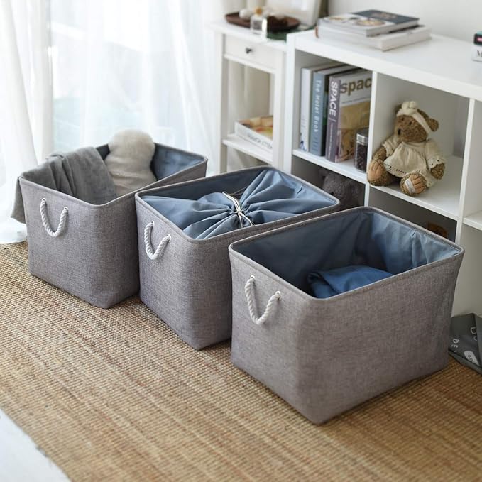 TheWarmHome Storage Baskets for Organizing, Sturdy Fabric Storage Basket , Foldable Storage Baskets for Shelves Closet Nursery Toy (Grey 3 Pack 20.5×15.7×13.8inch)-Ruum Studio Home