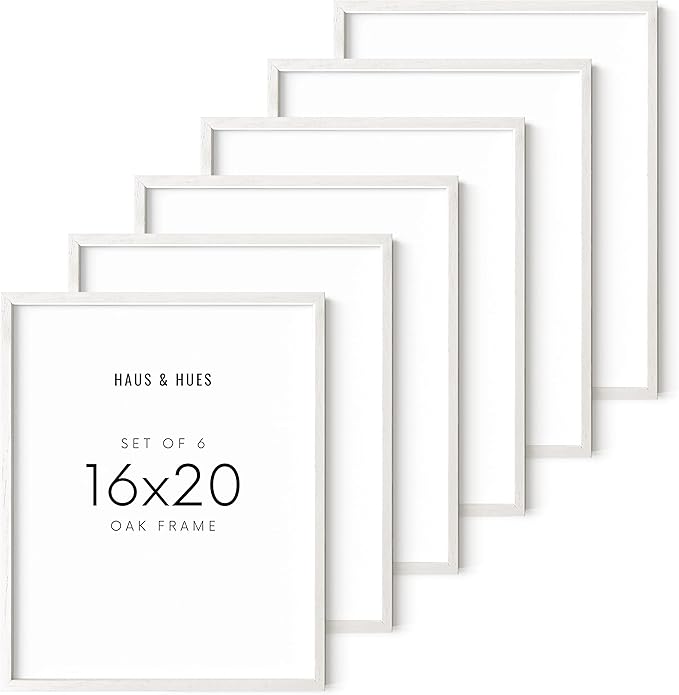 HAUS AND HUES Set of 6 - White Picture Frames Poster Frames for Wall, Wood Frame 16x20 White Frames Gallery Wall, Large Picture Frames (White Oak Frame), 16x20 in-Ruum Studio Home