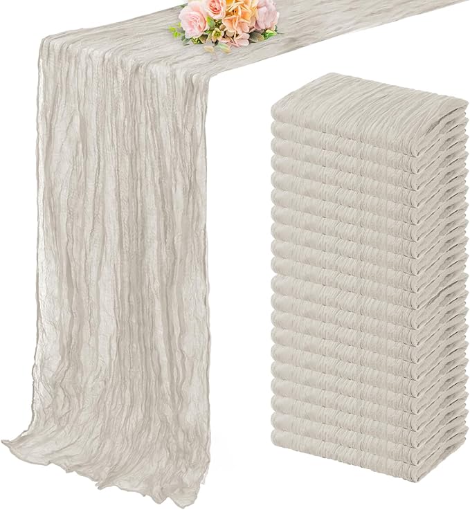 20 Pack Rose Brown Cheesecloth Table Runner 10FT Rustic Gauze Fabric Cheese Cloth Table Runner for Wedding Bridal Baby Shower Table Decor Boho Sheer Birthday Party Table Decorations 20 x 120 Inch Long-Ruum Studio Home