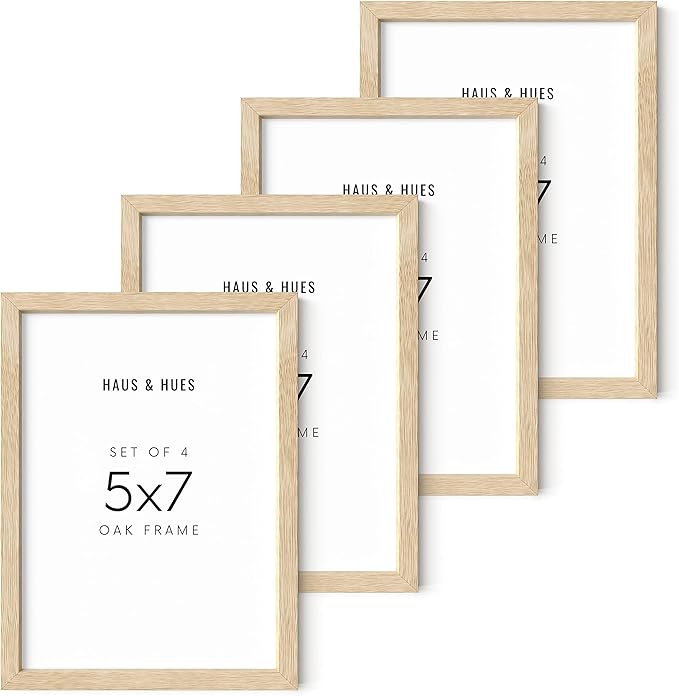 HAUS AND HUES Natural Wood Frames 5x7 Set of 4 - Bulk Photo Frames with Beige Oak Finish-Ruum Studio Home