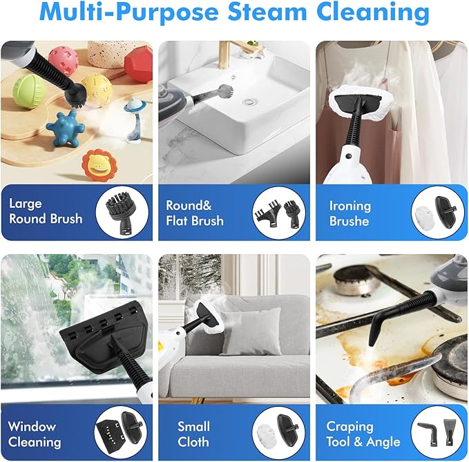 Steam Mop - All-in-one Powerful Handheld Steam Cleaner Detachable Floor Steamer with 11 Accessories, MultiPurpose Steamer for Hardwood Floors, Clothes,Windows,Tiles,Furniture,Carpet, Whole Home Use-Ruum Studio Home