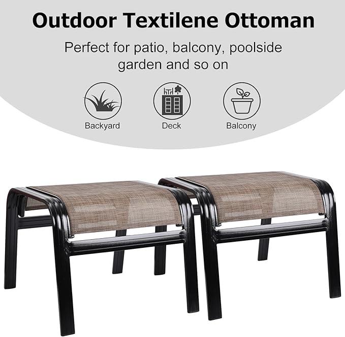 Patio Ottoman Outdoor Footstools Assembled Aluminum Footrest Small Seat for Balcony,Backyard 2 Pack Brown-Ruum Studio Home