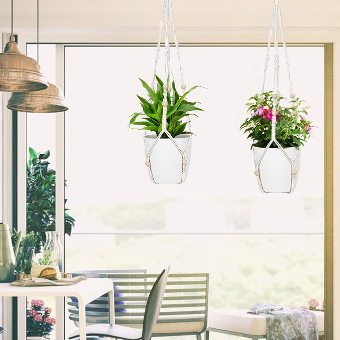 ZMTECH 2 Pack 35 Inch Macrame Plant Hanger (Ivory) Indoor Hanging Planter Basket with Wood Beads Decorative Flower Pot Holder for Indoor Outdoor Boho Home Decor-Ruum Studio Home