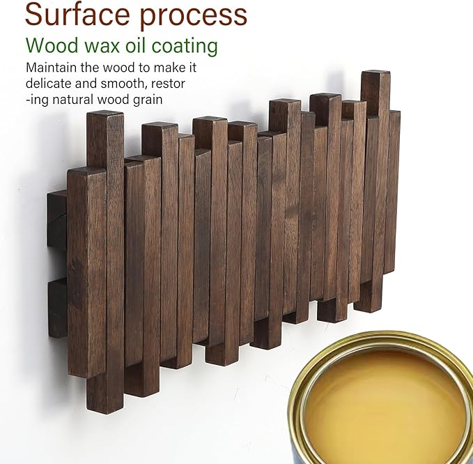 Wall Mounted Piano Coat Rack| Coat Rack Wall Mount| Flip Down Hook Rack 5 Hooks| Entryway Wall Art Hook,Made of Acacia Wood (Wood Wax Oil Dyed Walnut Color).Wall Art-Ruum Studio Home