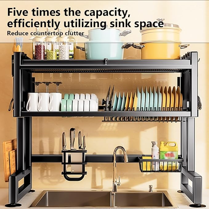 Home Furnishing Over The Sink Dish Drainer Drying Rack 3 Tier Over Sink Dish Rack for,oversink Dish Dry Rack,Space Saving Dish Drying Rack,Kitchen Sink Organizer countertop(White,75cm/29.5in)-Ruum Studio Home