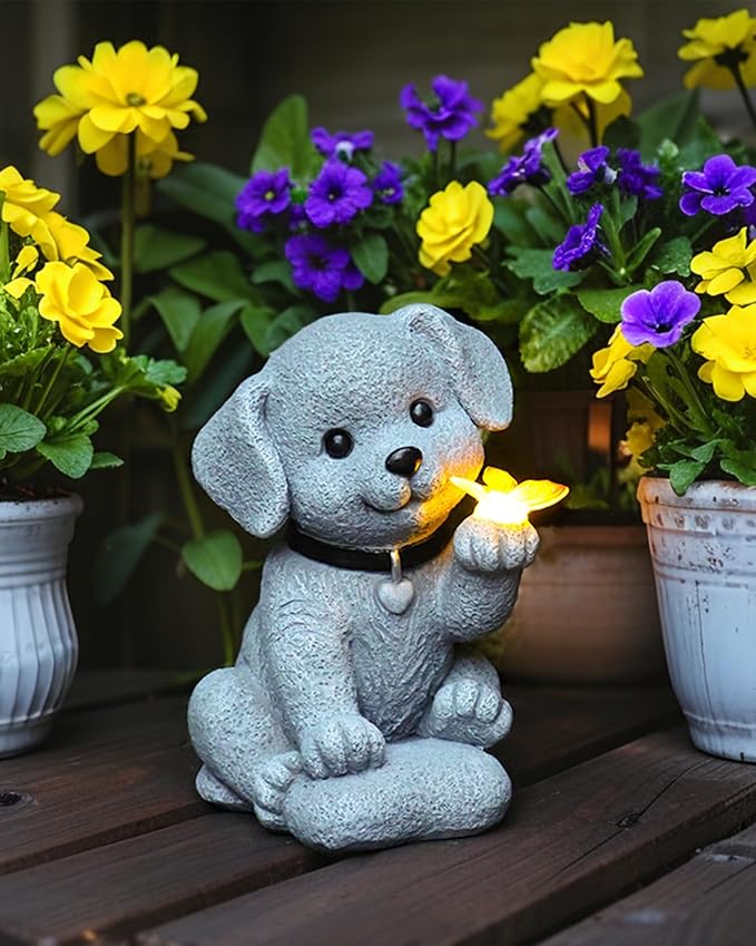 Solar Garden Statue Decor,Animal Solar Lights Outdoor Waterproof,Solar Garden Decorative Lawn Patio, Balcony, Yard Ornament Unique Housewarming Gifts (Dog Butterfly)-Ruum Studio Home