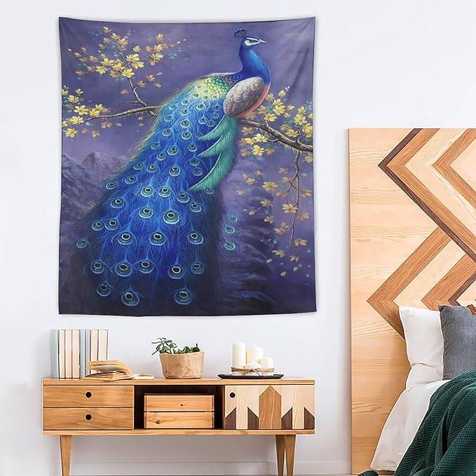 yowecso Peacock Tapestry Wall Hanging for Bedroom, Living Room - Purple Peacock Bird Tapestry - Aesthetic Wall Decor - 50"x60"-Ruum Studio Home