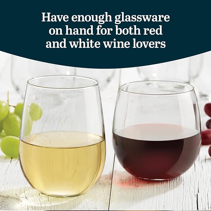 Libbey Stemless Wine Glasses Set of 12, Dishwasher Safe Set Of Wine Glasses, Perfect for Cocktails, Water, and Outdoor Glassware-Ruum Studio Home