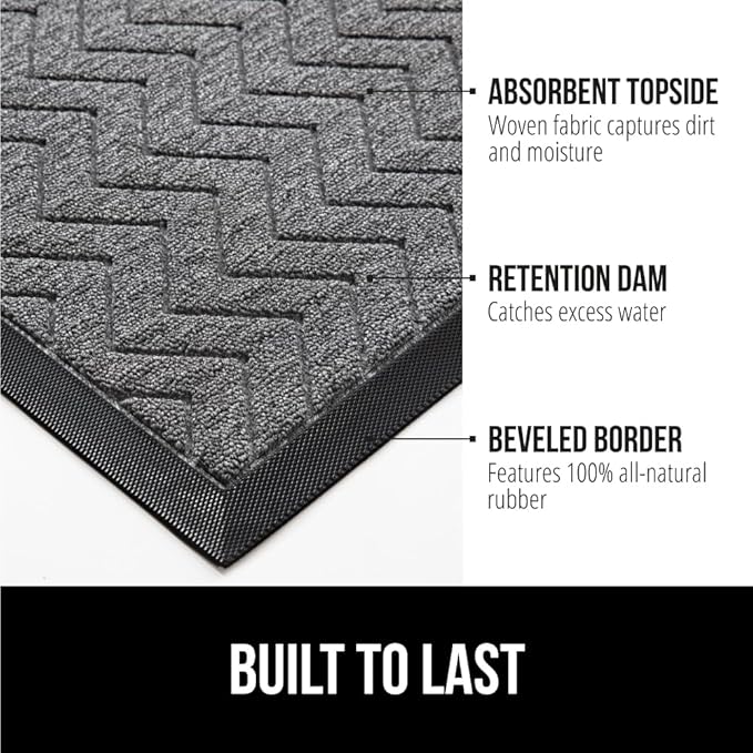 GORILLA GRIP All-Season WeatherMax Doormat, 72x24, Durable Natural Rubber, Stain and Fade Resistant, Low Profile, Indoor Outdoor Door Mats, Easy Clean Patio Entrance Mat, Steel Chevron-Ruum Studio Home