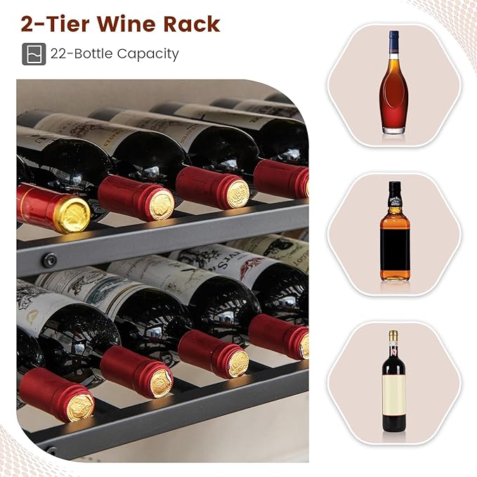 GOFLAME Industrial Wine Rack Table, Wine Bar Cabinet with 2-Tier Wine Rack, 4 Row Glass Holder and Storage Shelves, Freestanding Floor Liquor Storage Stand for Kitchen, Dining Room, Rustic Brown-Ruum Studio Home