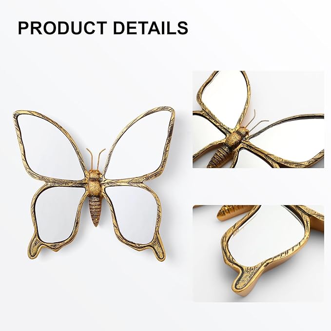 Decorative Bug Insects Animals Beetle Mirrors - Gold Resin Butterfly Glass Wall Decor, Perfect for Victorian and European Themed Homes-Ruum Studio Home