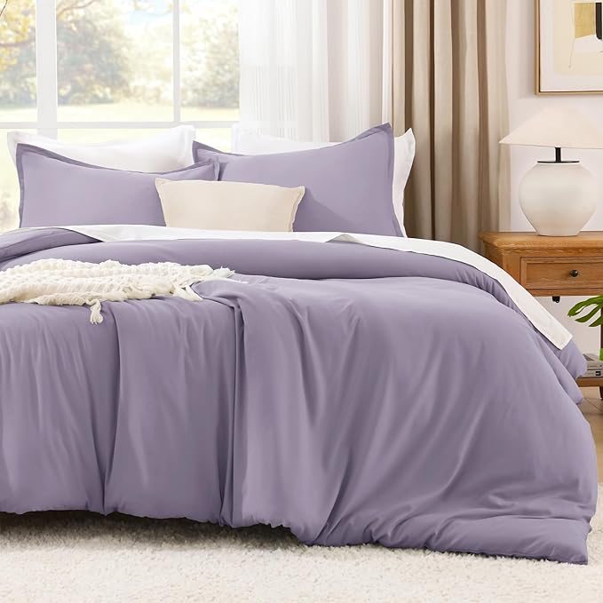 Litanika Grayish Lavender Purple Comforter Set King Size, 3 Pieces Lightweight Solid Bedding Comforter Set, All Season Fluffy Bed Set (104x90In Comforter & 2 Pillowcases)-Ruum Studio Home