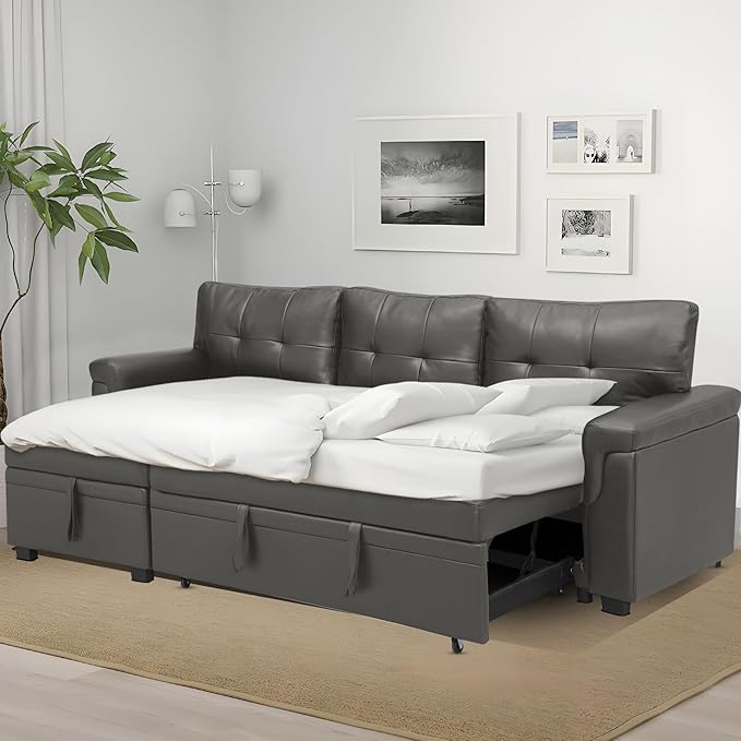 Naomi Home Modern Sectional Sofa with Storage Chaise Gray/Air Leather-Ruum Studio Home