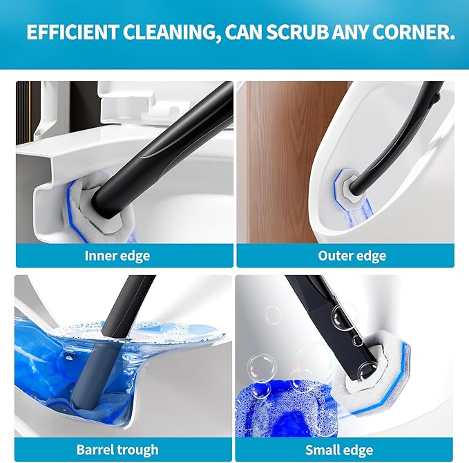 Disposable Toilet Brush with 50 Wand Cleaner Refills Pads，Wall Mounted Toilet Bowl Holder Set，Toilet Cleaning System Starter Kit，Bathroom Cleaning System for Sink Bathtub Wash Basin-Ruum Studio Home