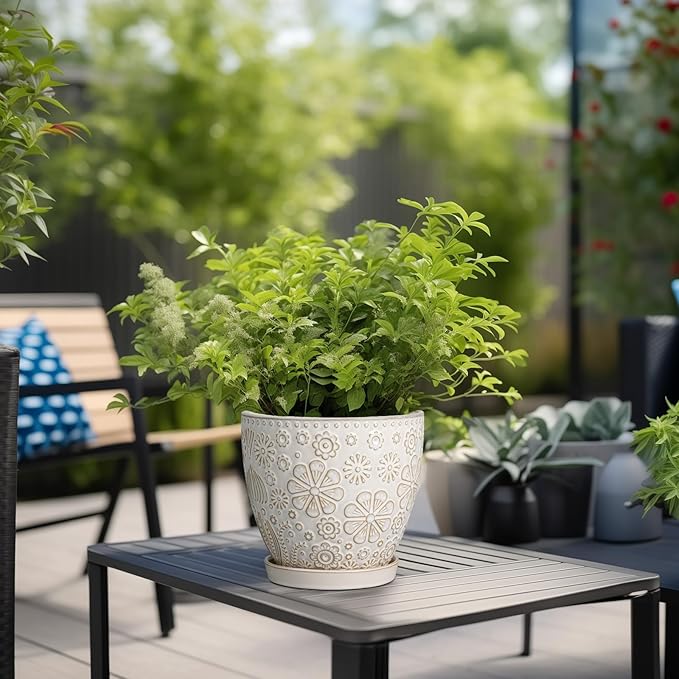 6.9 Inch Plant Pot with Drainage Hole and Saucer Ceramic Planter for Indoor Plant Flower Pot for Orchid Succulents Plants White-Ruum Studio Home